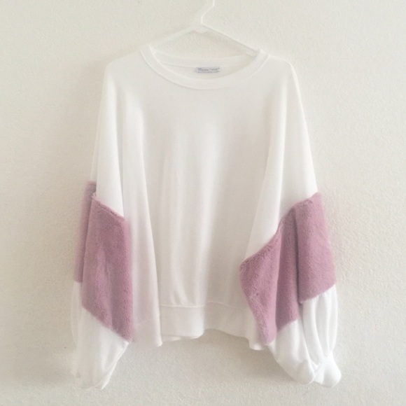 Zara Plush White Sweater Pink Faux Fur 